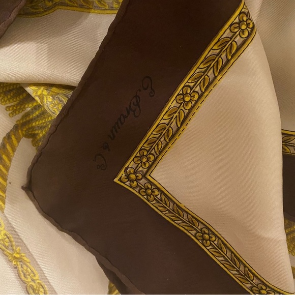 Twill Silk Scarf by E Braun and Co Baroque Print Head Scarf, - Picture 3 of 4